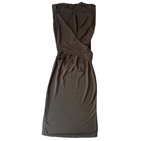 Mod Ref Sleeveless, Open Back Wrap Tie Waist Brown Knit Maxi Dress Small - Picture 5 of 7